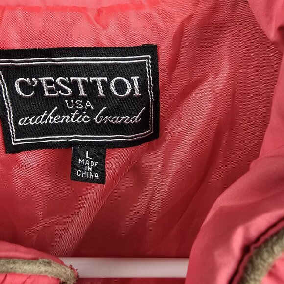 CEst Toi Womens Quilted Zip-Up Jacket Large Pink Polyester Lightweight Design - Picture 4 of 7